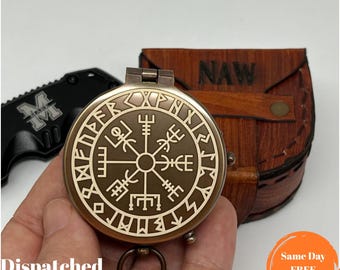 Engraved Viking Vegvisir Compass: Nordic Norse Mythology Gift