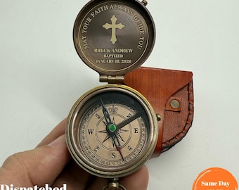 Personalized Engraved Compass: First Communion, Confirmation, Baptism Gift