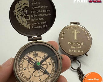 Engraved Compass First Communion Gift for Boys Personalized Christian Keepsake