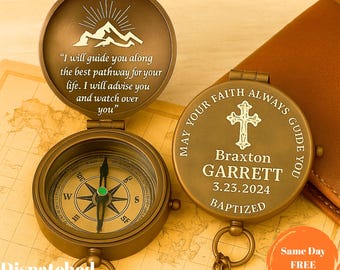 Engraved Brass Compass: Personalized Baptism, Christening, First Communion Gift