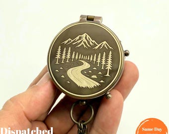 Custom Compass Gift: Engraved Vintage Style Antique Brass Pocket Compass, Fully Working