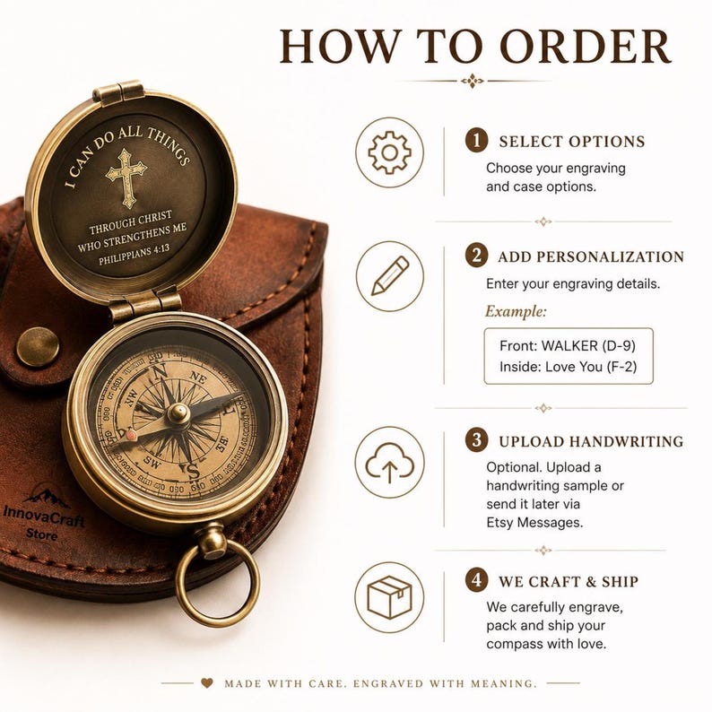 Engraved Brass Compass, Retirement Gift, Personalized Thank You Gift