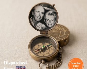 Custom Photo Compass Gift, Personalized Picture Engraved Compass