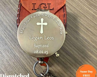 Personalized Compass Gift from Grandparents, Engraved Baptism Keepsake for Grandson
