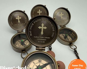 Personalized Baptism Compass Gift Engraved Cross Name Date Religious Keepsake Boy