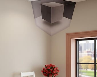 Adesivo da soffitto a cubo 3D di tendenza, decorazione da parete angolare per soffitto, download digitale, cubo tridimensionale, decorazione da parete stampabile