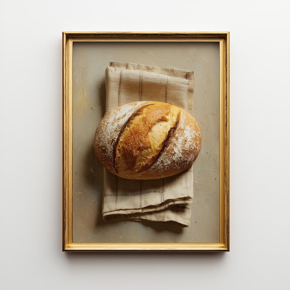 Rustic Bread Still Life Print | Artisan Loaf, Cozy Kitchen Wall Art (Digital Download)