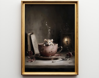 Tea Cup Mouse Wall Art – Cozy Vintage Printable Fairytale Animal Decor