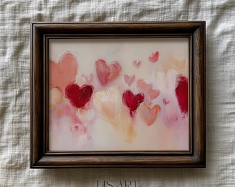 Abstract Valentine Hearts Wall Art Print – Romantic Love Painting in Soft Pink Tones