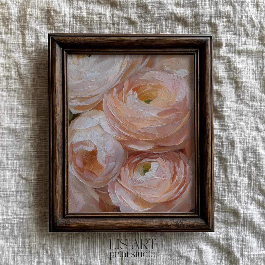 Peach Ranunculus Print | Cream Blush Floral Close Up, Neutral Elegant ...