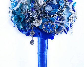 50% off SALE!! Royal Blue, Aqua & White Brooch Bouquet