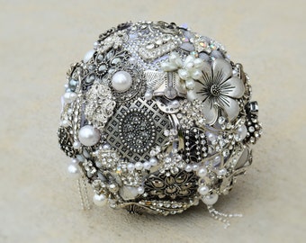 Silver & Gray Metal Brooch Bridal Bouquet - DEPOSIT