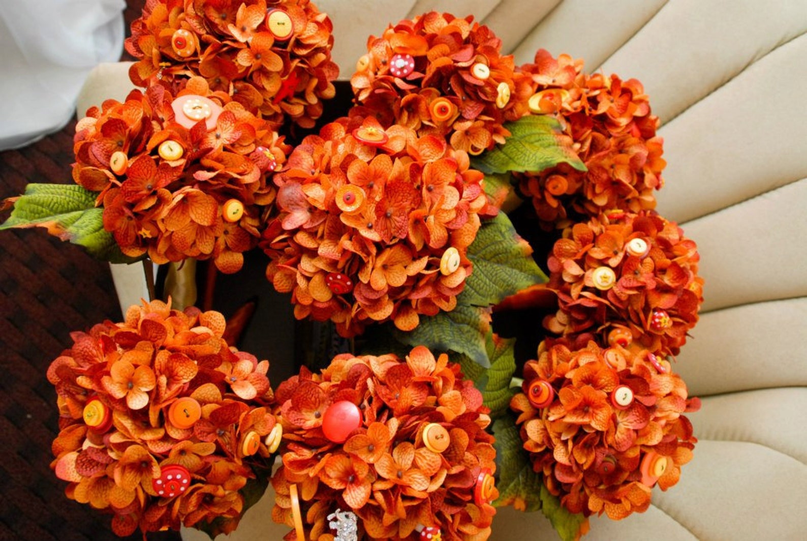 Burnt Orange Red & Yellow Hydrangea Bridesmaid Button Bouquet Etsy