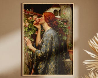 Lámina artística de John William Waterhouse / Mujer victoriana con rosas (Descarga digital) a048