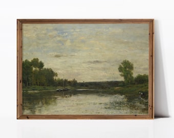 Vintage River Landscape Painting | Farmhouse Wall Art (Printable) a017