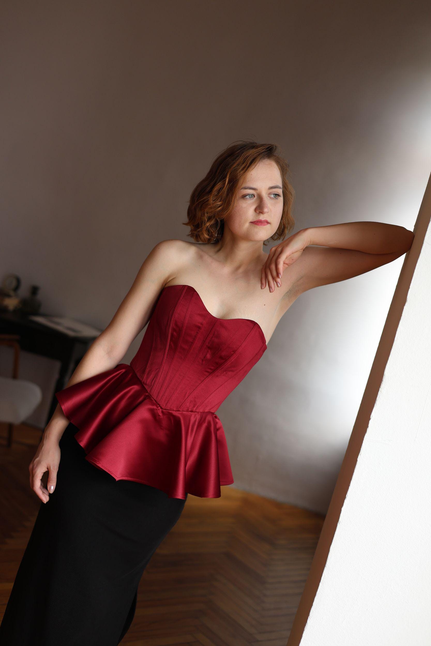 Satin Peplum Corset Top, Lace-Up Back, Custom Wedding