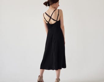 Handmade Viscose Midi Slip Dress: Adjustable Cross Back