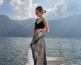 Handmade Sheer Lace Maxi Slip Dress, Ruffle Lingerie, Boudoir Style