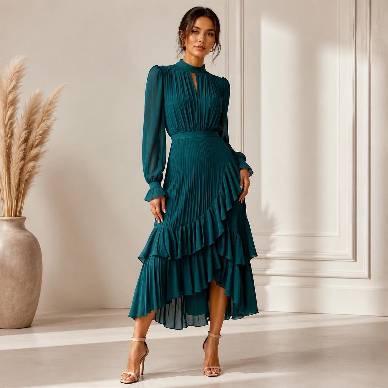 Chiffon Pleated Midi Dress