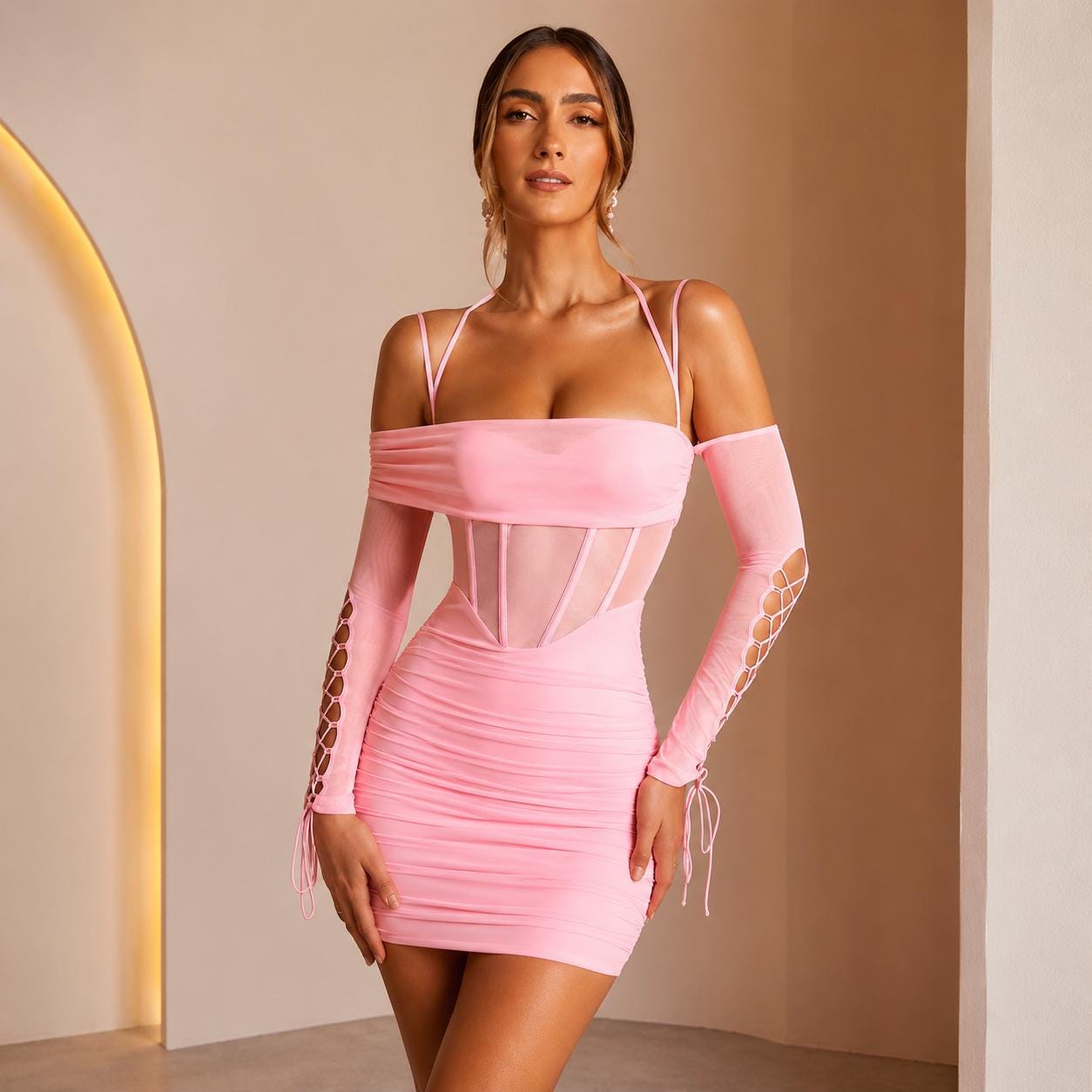 strapless open back dress Celestia Pale Pink Long Dress – Maison Safiyaa USA main image 1