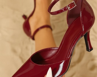 Patent Leather Pointed Toe Heels: Ankle Strap Stiletto Pumps