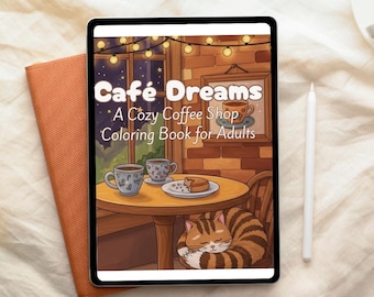Café Dreams Coloring Book for Adults, Cozy Coffee Shop Coloring Pages (Digital Download)