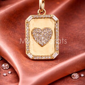 925 Sterling Silver Pave diamond Heart Rectangular Medallion Pendant