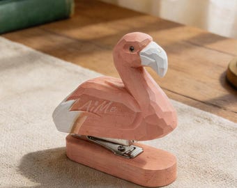 Flamingo Mini Stapler, Cute Wooden Animal Stapler, Pink Desk Accessory, Teacher Gift, Office Supplies, Coworker Gift,Back to School Gift
