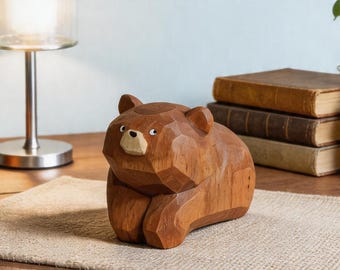 Mini Wooden Bear Figurine, Hand Carved Wood Bear Decor, Woodland Animal Ornament, Rustic Desk Decor, Bear Lover Gift, Cabin Decor Gift