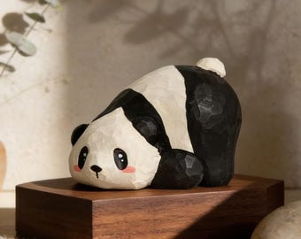 Hand Carved Panda Figurine, Wooden Panda Statue, Cute Panda Decor, Handmade Animal Sculpture, Panda Lover Gift, Small Shelf Desk Ornament