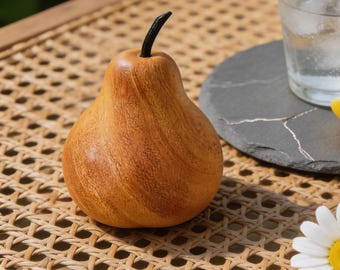 Handmade Wooden Pear Figurine, Rustic Fruit Decor, Mini Farmhouse Kitchen Ornament, Tiered Tray Shelf Decor, Small Artisan Gift