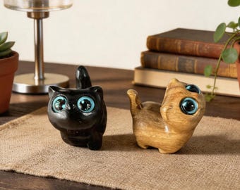 Mini Cat Figurine, Cute Cat Desk Decor, Kawaii Cat Shelf Ornament, Small Animal Figurine, Cat Lover Gift, Bookshelf Decor, Cat Mom Gift