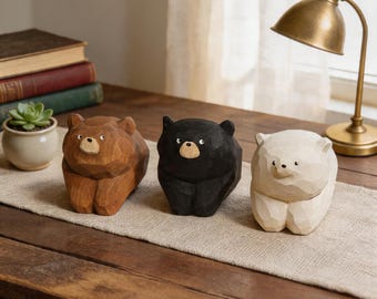 Mini Wooden Bear Figurine, Cute Wood Animal Desk Decor, Tiny Keepsake for Mom, Woodland Shelf Decor,Mother’s Day Bear Gift,Mom Desk Ornament