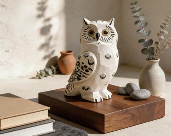 Hand Carved Wooden Owl Figurine, Rustic Owl Decor, Handmade Bird Ornament, Woodland Shelf Decor, Small Owl Gift for Nature Lovers