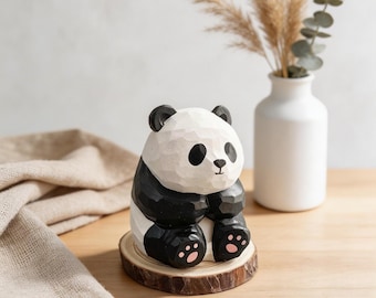 Niedliche Panda Holz Figur, Handgefertigte Panda Verzierung, Holz Tier Regal Dekor, Mini Panda Statue, Panda Liebhaber Geschenk, Schreibtisch Dekoration