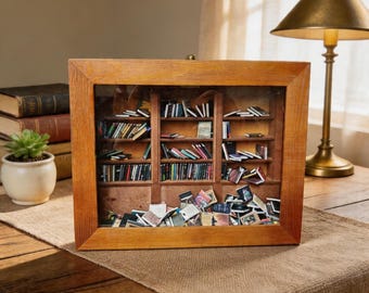 Anxiety Bookshelf Shadow Box, Miniature Library Decor, Book Lover Gift, Cozy Reading Room Wall Art, Dark Academia Shelf Decor