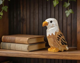 Handmade Wooden Eagle Decor, Carved Bald Eagle Figurine, Rustic Nature Shelf Sitter, Bird Lover Gift, Cabin Home Accent