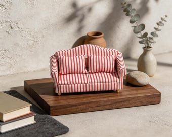 1:12 Dollhouse Couch Set, Miniature Sofa and Chair, Handmade Dollhouse Furniture, Collector Mini Living Room Decor