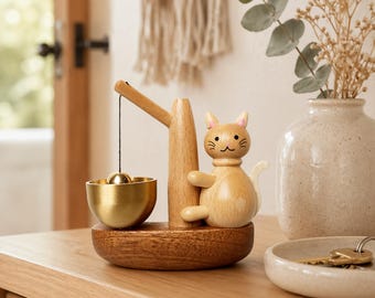 Cute Wooden Cat Door Chime, Cat Welcome Bell for Entryway, Japanese Wood Wind Bell, Shop Door Bell, Cat Mom Gift, Cat Lover Gift