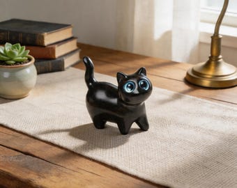 Black Cat Figurine, Cute Mini Cat Decor, Cat Shelf Ornament, Kawaii Desk Decor, Cat Lover Gift, Halloween Decor, Witchy Halloween Desk Decor