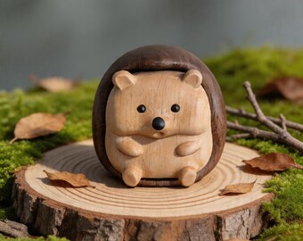 Tiny Wooden Hedgehog Figurine, Cute Wood Animal Decor, Handmade Woodland Desk Ornament, Minimalist Shelf Gift, Minimalist Figurine