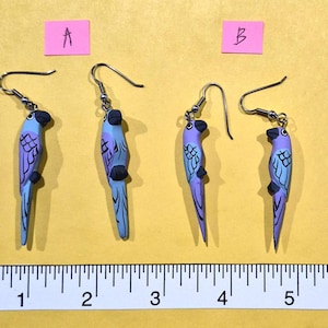 Vintage Hand-Painted Parrot Earrings: Balinese Wood Jewelry (matte finish)