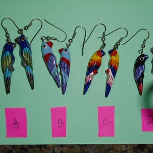 Vintage Hand-Painted Parrot Earrings: Balinese Wood Jewelry