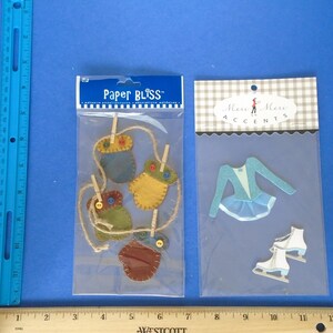 SET OF 2 Westrim Paper Bliss FELT Mittens & Meri Meri Ice Skater Adhesive Dimensional Embellishments