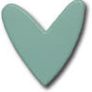May include: A light teal heart-shaped charm with a slightly textured surface.