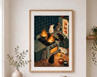 Décoration murale humoristique pour la cuisine – Illustration rétro d'animaux