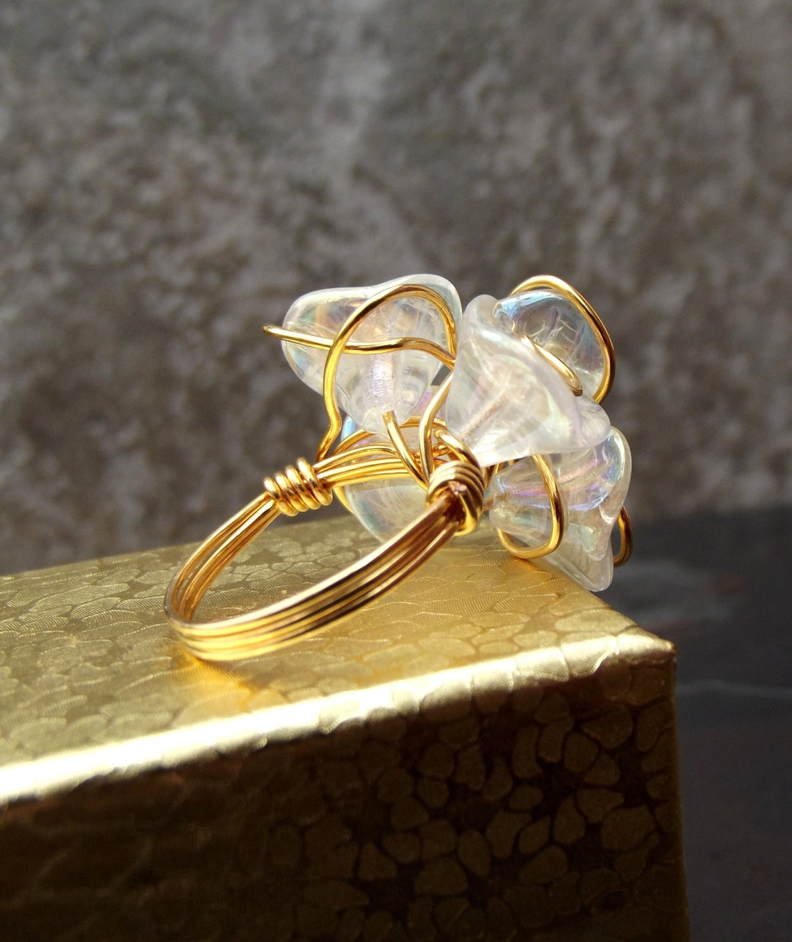 Large Flower Bouquet Ring Floral Wedding Ring Gold Wire Etsy