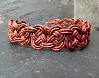 Men's Leather Bracelet:  Brown Macrame Cord Celtic Knot Bracelet, Bohemian Unisex Jewelry