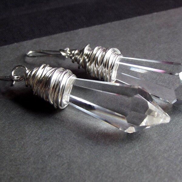 Clear Crystal Prism Earrings:  Upcycled Chandelier Crystal Point Drop Earrings, Icicle Dangle Earrings, Wedding Jewelry