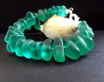 Sea Foam Green Bracelet:  Sea Glass Bracelet, Chunky Beaded Bracelet, Ocean Surf Shop Jewelry, Mint Green Beach Wedding Accessory